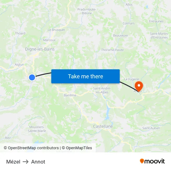 Mézel to Annot map