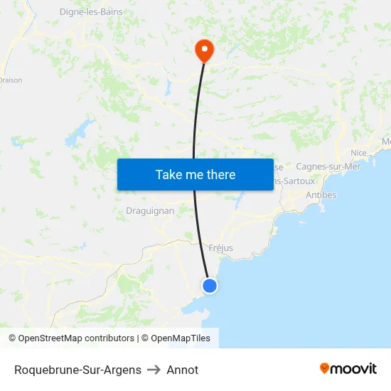 Roquebrune-Sur-Argens to Annot map