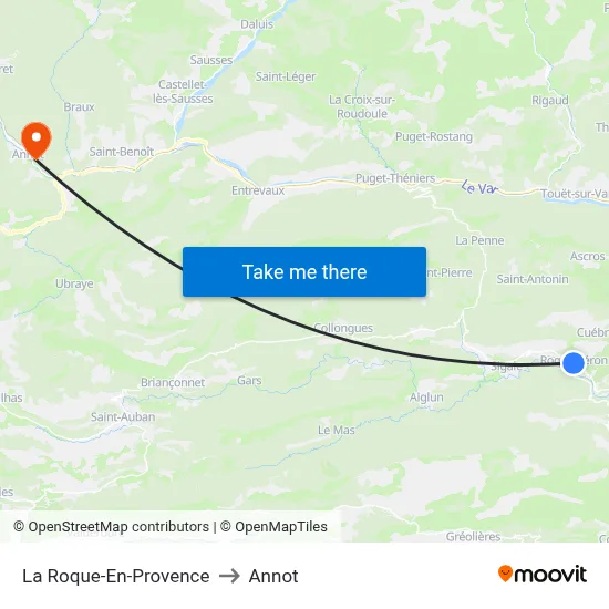 La Roque-En-Provence to Annot map