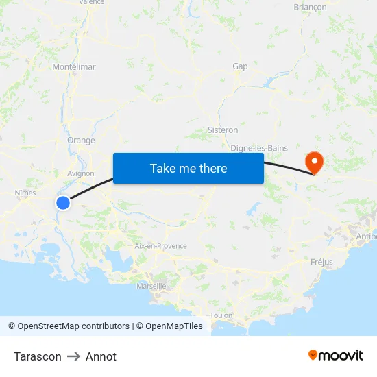 Tarascon to Annot map