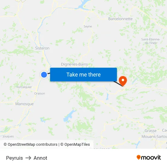 Peyruis to Annot map