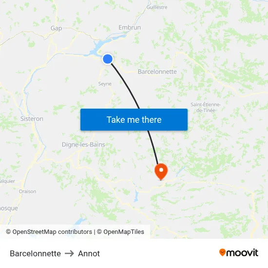 Barcelonnette to Annot map