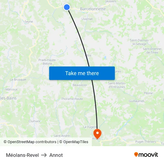 Méolans-Revel to Annot map