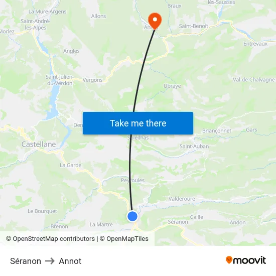 Séranon to Annot map