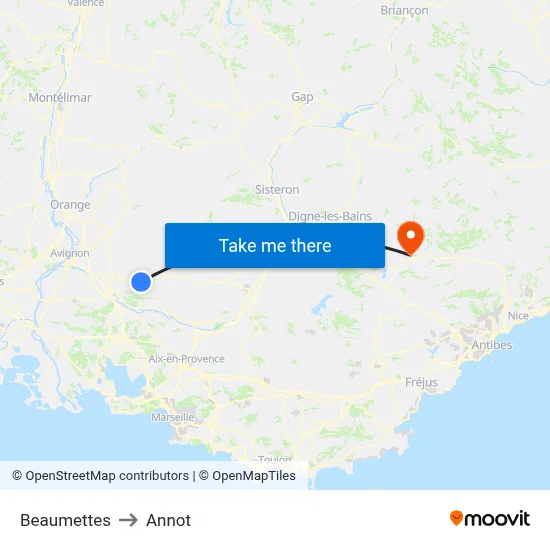 Beaumettes to Annot map
