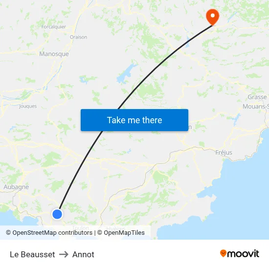 Le Beausset to Annot map