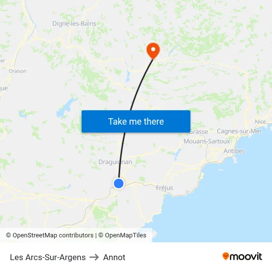 Les Arcs-Sur-Argens to Annot map