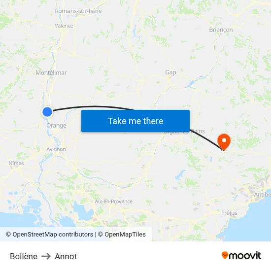 Bollène to Annot map