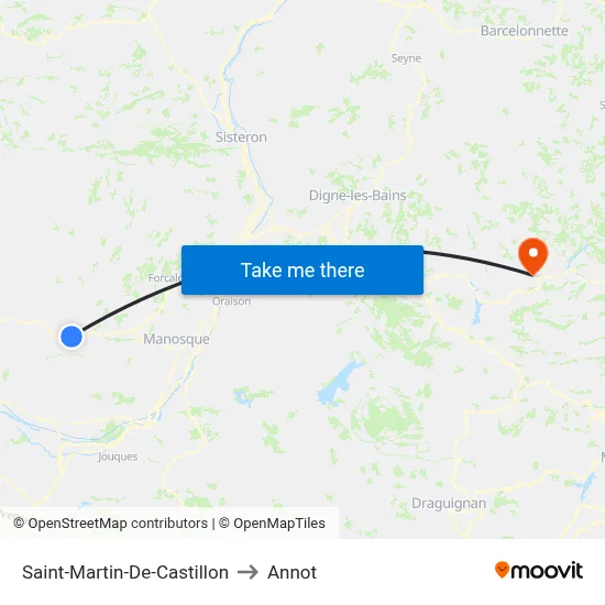 Saint-Martin-De-Castillon to Annot map