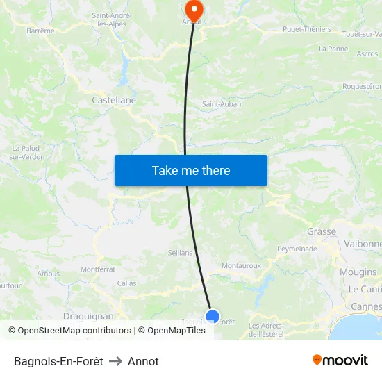 Bagnols-En-Forêt to Annot map