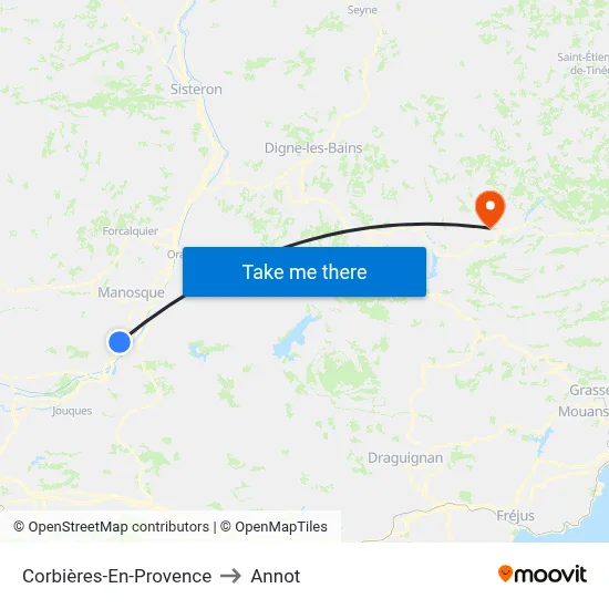 Corbières-En-Provence to Annot map
