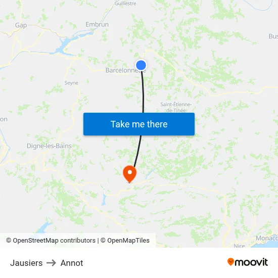 Jausiers to Annot map