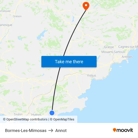 Bormes-Les-Mimosas to Annot map