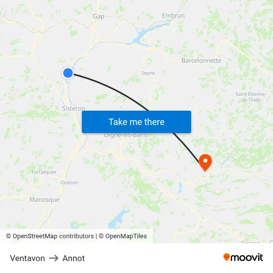 Ventavon to Annot map