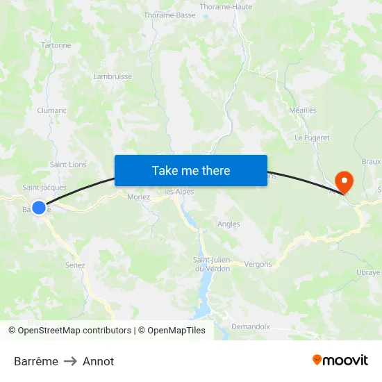 Barrême to Annot map
