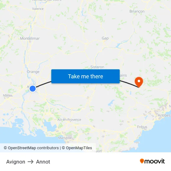 Avignon to Annot map