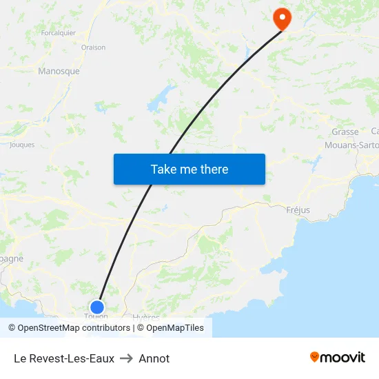 Le Revest-Les-Eaux to Annot map