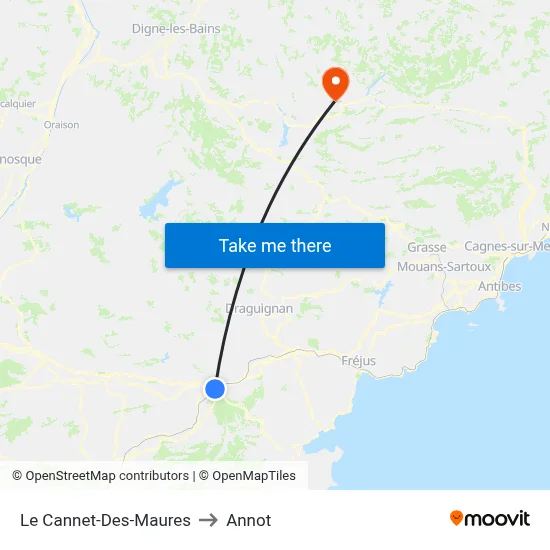 Le Cannet-Des-Maures to Annot map