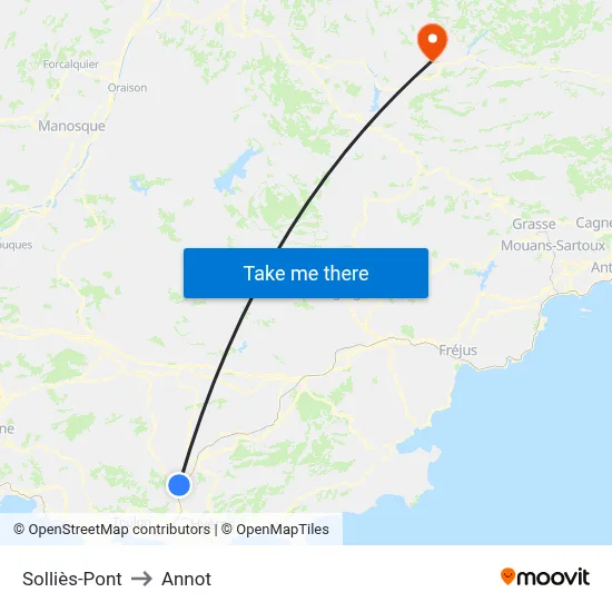 Solliès-Pont to Annot map