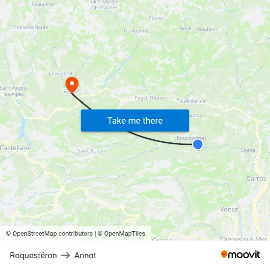 Roquestéron to Annot map