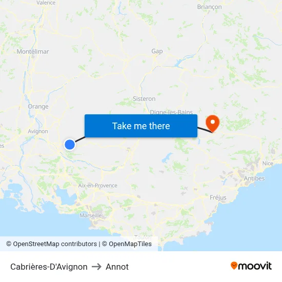 Cabrières-D'Avignon to Annot map