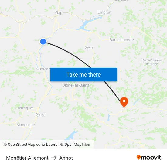 Monêtier-Allemont to Annot map