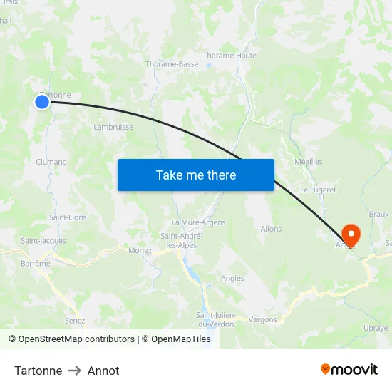 Tartonne to Annot map