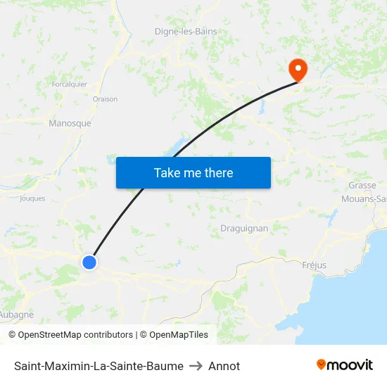 Saint-Maximin-La-Sainte-Baume to Annot map