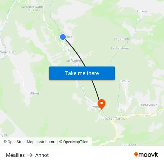 Méailles to Annot map
