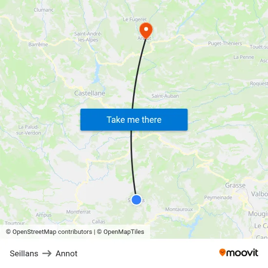 Seillans to Annot map