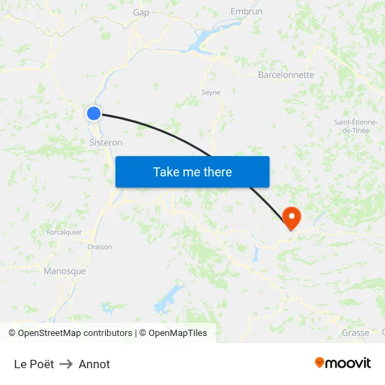 Le Poët to Annot map