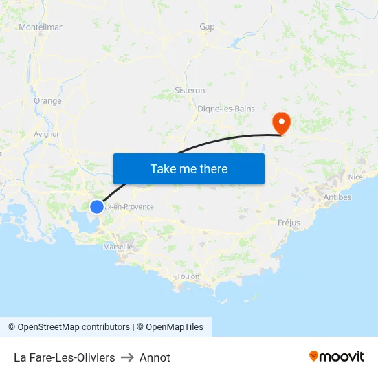 La Fare-Les-Oliviers to Annot map