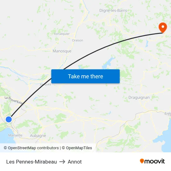 Les Pennes-Mirabeau to Annot map
