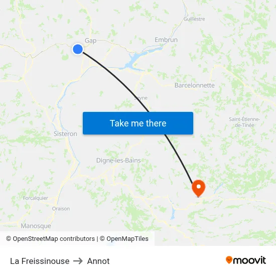 La Freissinouse to Annot map
