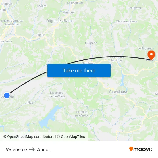 Valensole to Annot map