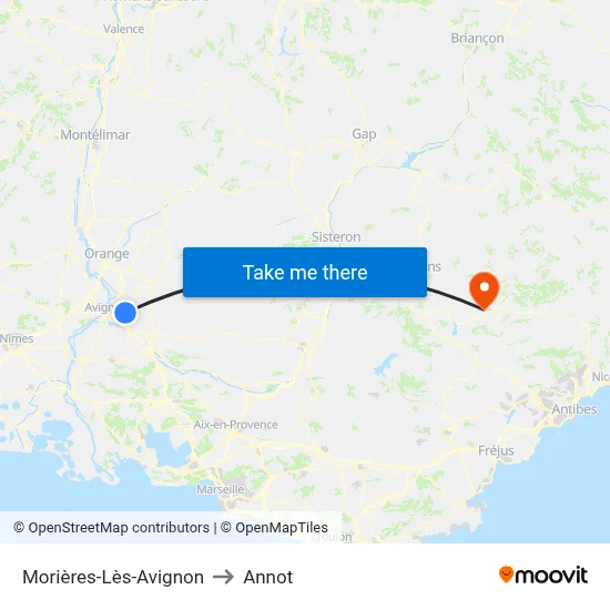 Morières-Lès-Avignon to Annot map