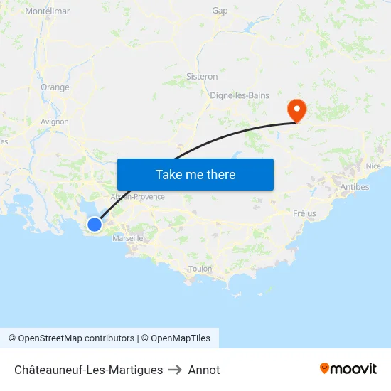 Châteauneuf-Les-Martigues to Annot map