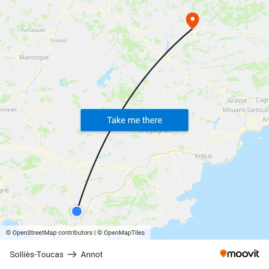 Solliès-Toucas to Annot map