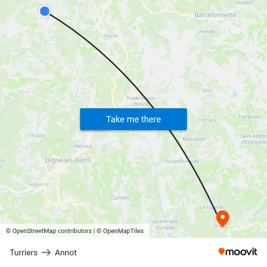 Turriers to Annot map
