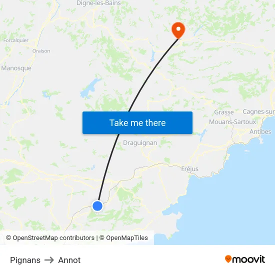 Pignans to Annot map