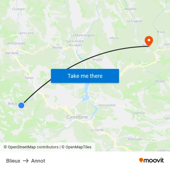 Blieux to Annot map
