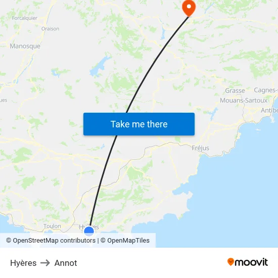 Hyères to Annot map