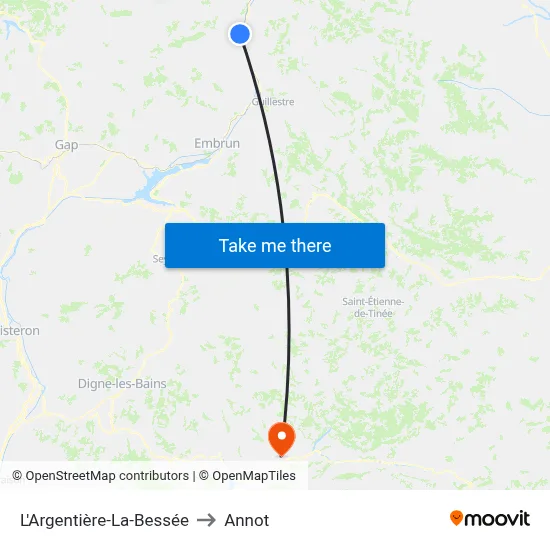 L'Argentière-La-Bessée to Annot map