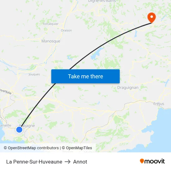 La Penne-Sur-Huveaune to Annot map