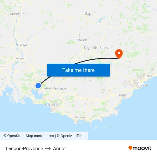 Lançon-Provence to Annot map
