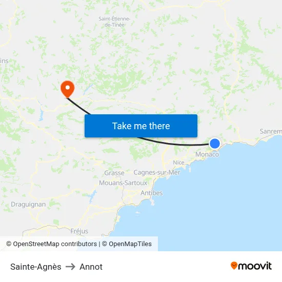 Sainte-Agnès to Annot map