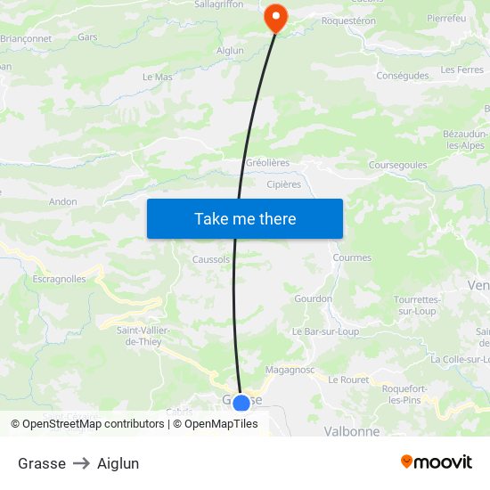 Grasse to Aiglun map