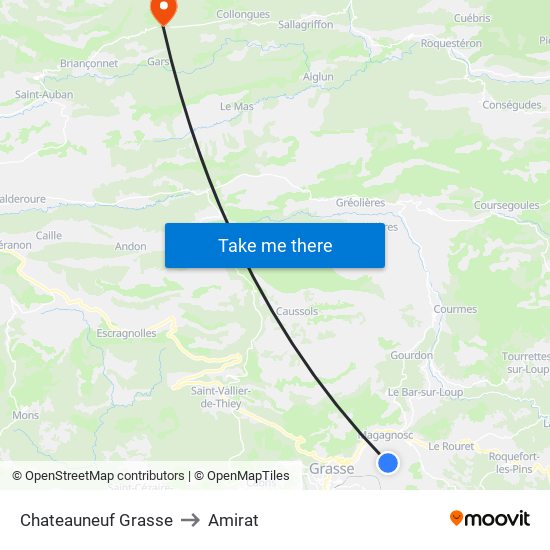 Chateauneuf Grasse to Amirat map