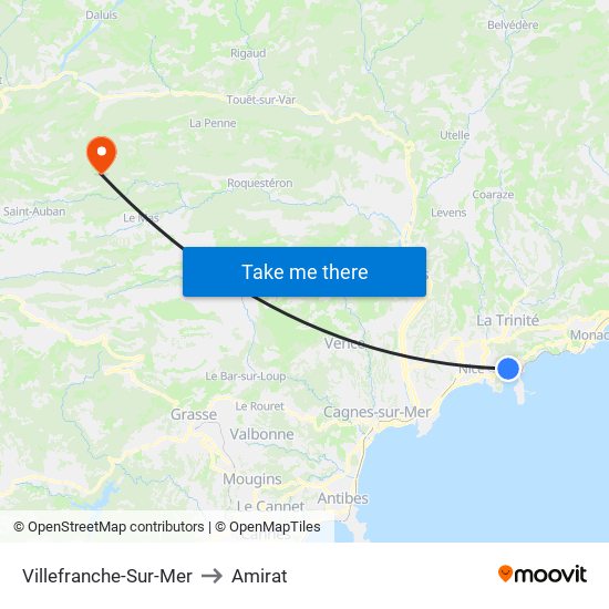 Villefranche-Sur-Mer to Amirat map
