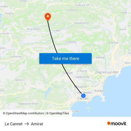 Le Cannet to Amirat map